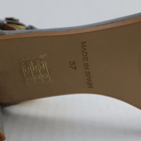 Sundance Women Size 7 Metallic Gold Silver Leather Block Heel Gladiator Sandals - Picture 9 of 10